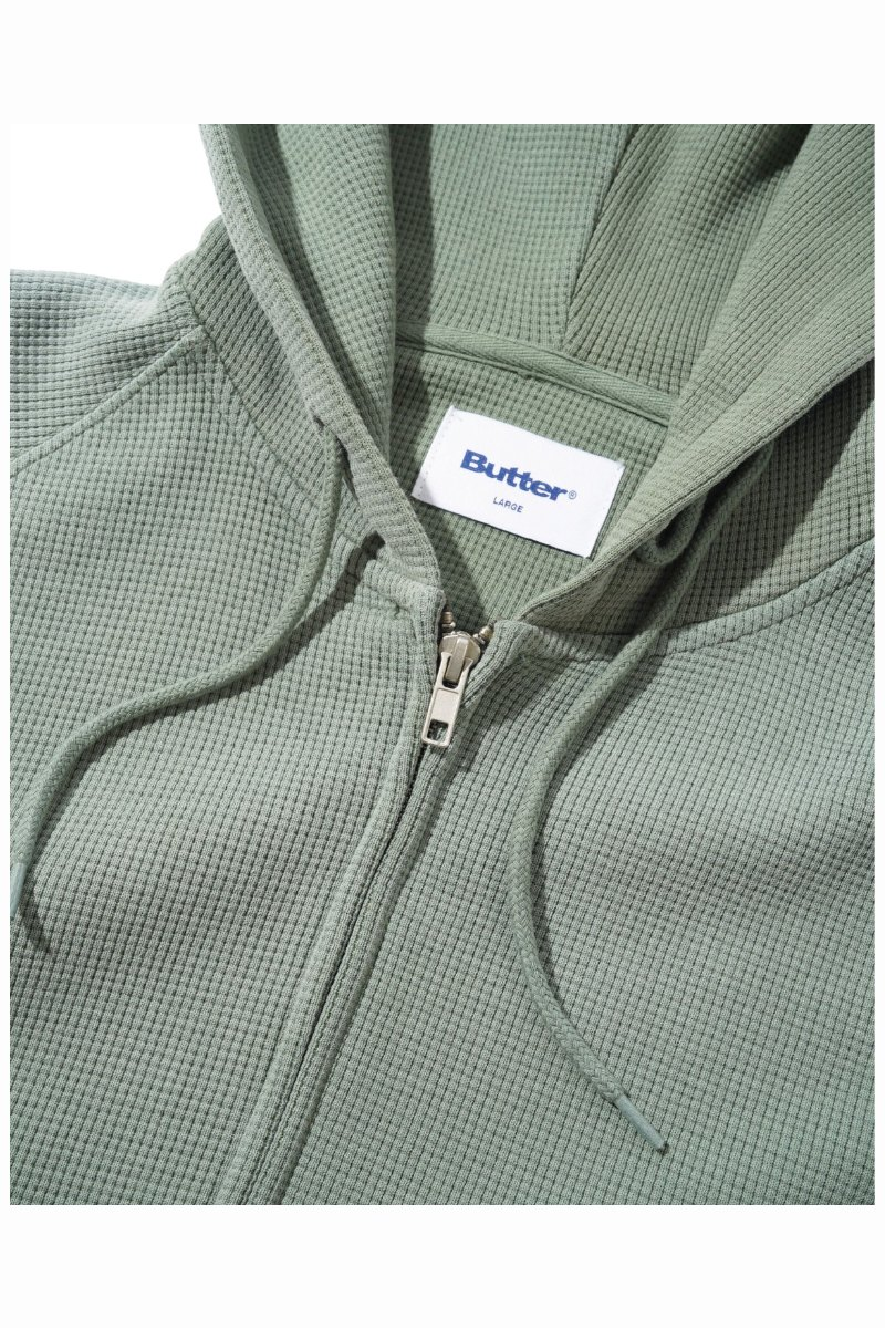 BUTTER FADED WAFFLE ZIP HOODIE Washed Sage