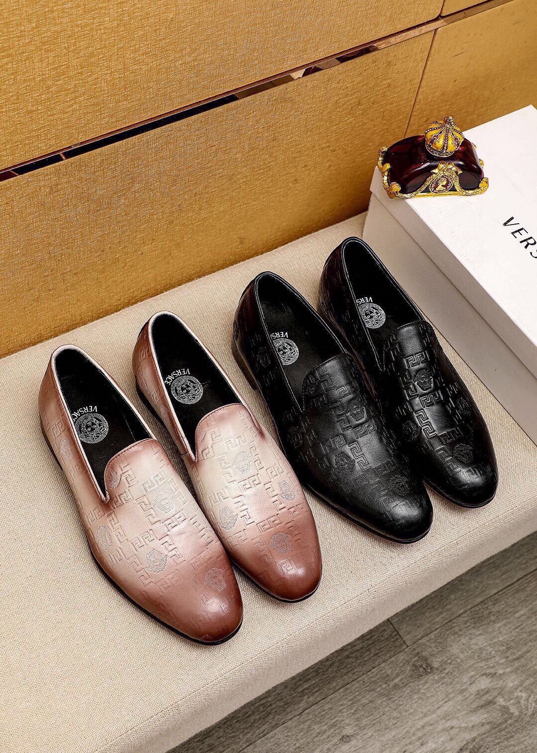 Versace Embossed Leather Slip-On Shoes